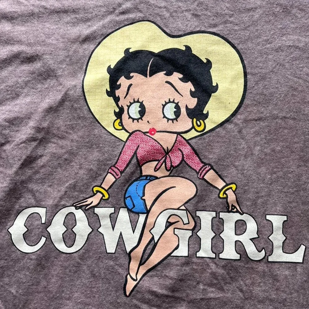 Betty Boop Cowgirl T Shirt Size Medium Brown Country Girl Western Cute Feminine - Picture 2 of 6
